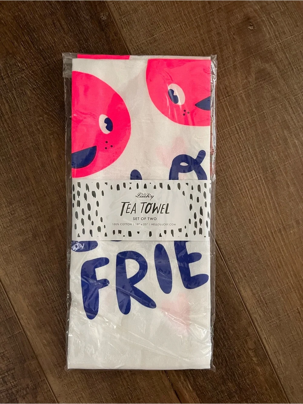 Hello Friend! Pink Cherry Print White Kitchen Tea Towel Set of 2 NEW
